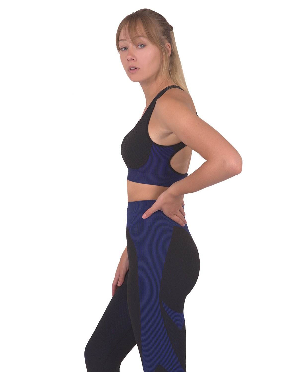 Trois Seamless Sports Bra - Black with Navy - Big J's Showstoppin' Store
